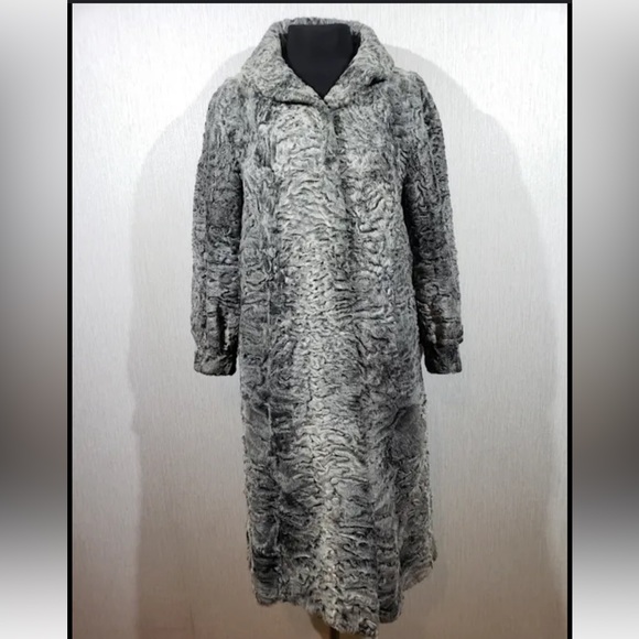 Russian skin full length baby skin gray and white coat cruelty free hand made - Picture 1 of 2